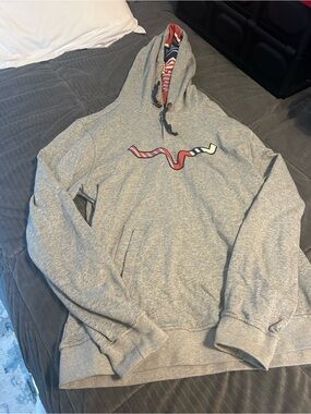 Kimes Ranch Grey Hooded Sweatshirt with Red & Cream Graphic